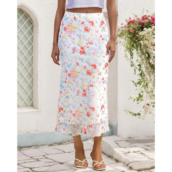Y2K Inspired Women's Mesh Midi Skirt - Floral Print & Elastic High Waist Design - Picture 2 of 7